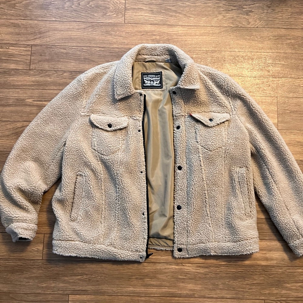 Levi’s Sherpa Trucker Jacket Tan/Cream Men’s XXL Unisex Soft Fleece